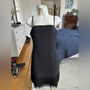 Lulus Black Fringe Bodycon Mini Dress With Spaghetti Straps Small